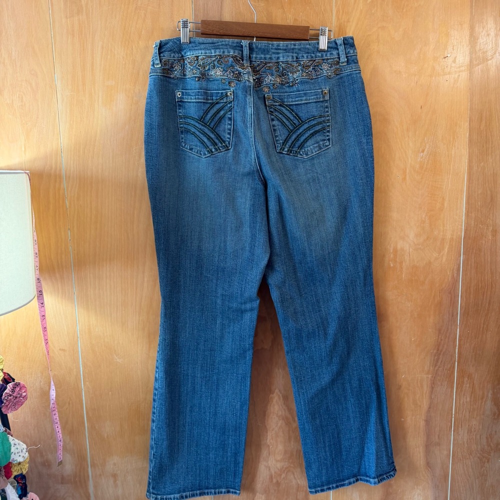 Venezia Womens Blue Embroidered Straight Leg Jeans Size 16 Boho Studded Denim - Picture 2 of 10